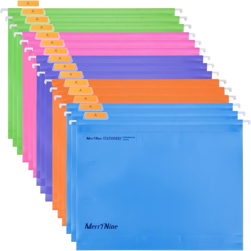 15-Piece Letter Size Hanging File Folders with Tabs & Labels - Colorful Office Organizer