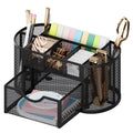 Desk Organizer with Drawers and Pen Holder - Mesh Office Storage, Black