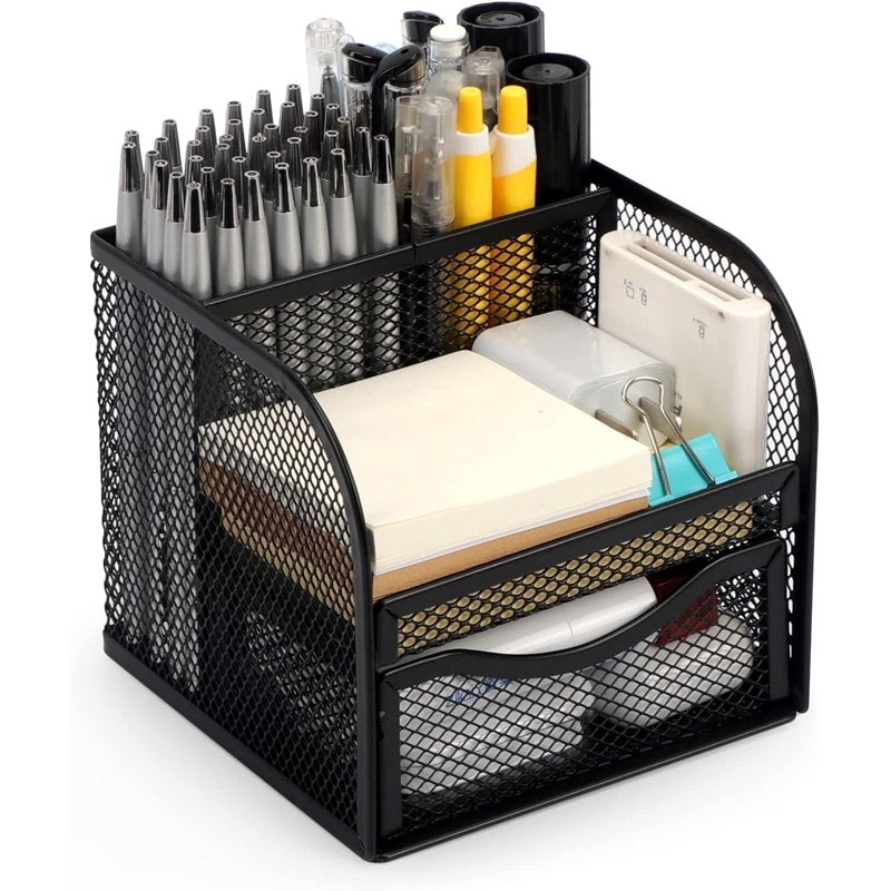 Mesh Desk Organizer with Drawer and Compartments for Office & Home