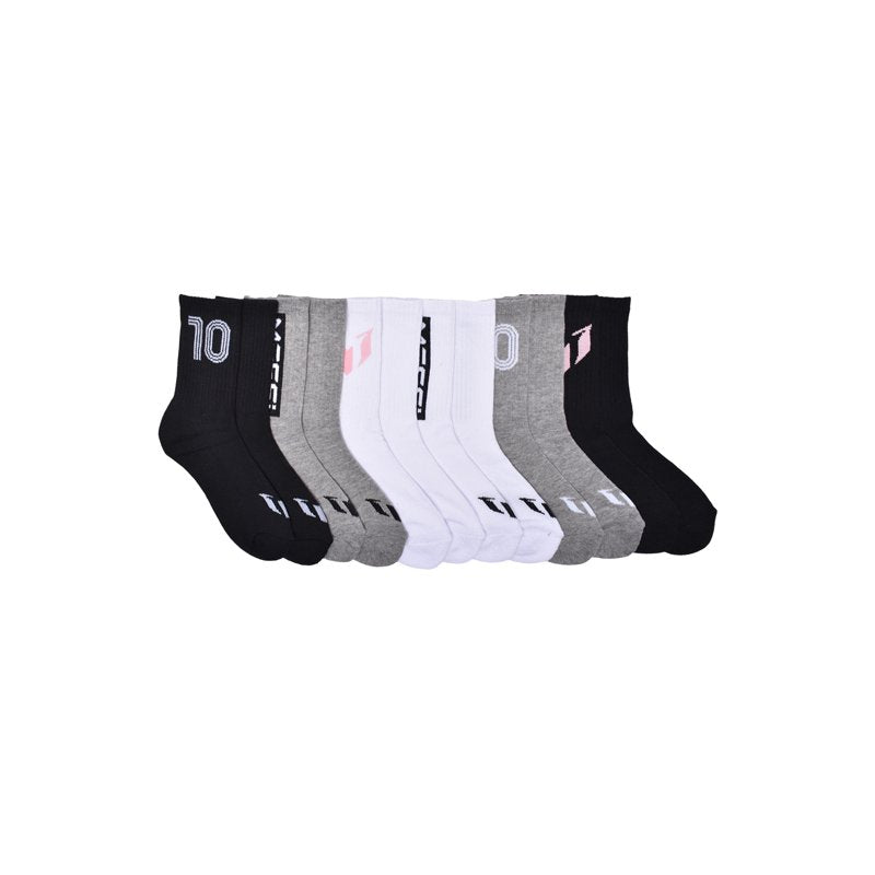 Messi Boys 6-Pack Crew Socks - Size S-L, Black Grey White (Variation: M)