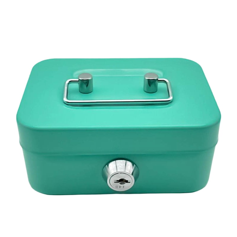 Mini Metal Cash Box with Lock and Handle - Coin & Money Organizer for Kids
