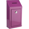 Secure Metal Donation Box with Lock and Keys 10x6x2.5 Inches Wall Mount Purple