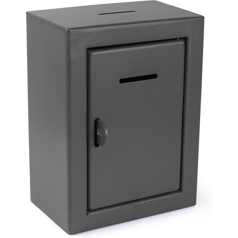 Metal Donation Box Secure Wall Mount with Front & Top Slot - Heavy-Duty Steel Collection Box 8.5x6.5x4 Inches