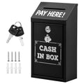 Metal Donation Box with Key Lock Wall Mount Cash Drop Safe Outdoor Indoor