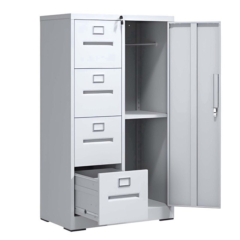 Lockable Metal File Cabinet with 4 Drawers and Wardrobe - Office & Home Storage