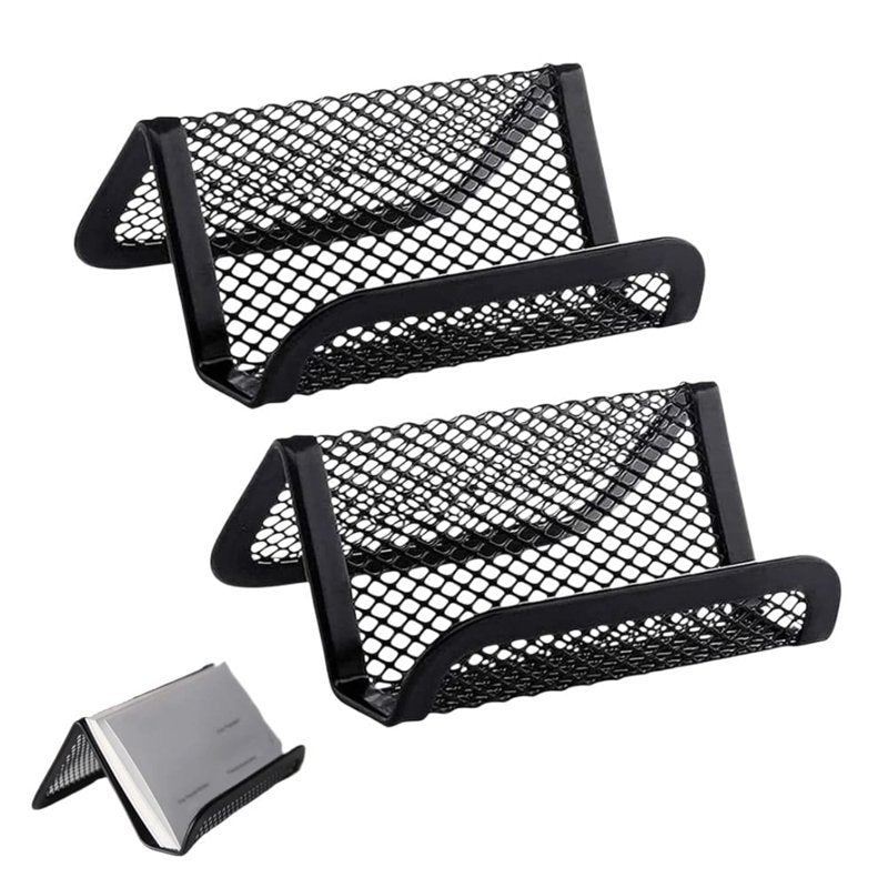 Metal Mesh Business Card Holder 2 Pack - Desktop Organizer for Office & Networking
