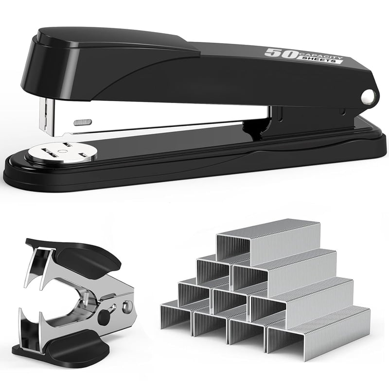 Heavy Duty Metal Stapler for 50 Sheets with Staples & Remover - Full Strip Office Tool
