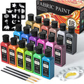 Metallic Fabric Paint Set with Stencils & Brushes - 18 Colors for DIY Textiles