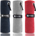 Microfiber Golf Towels Set with Carabiner & Hook Loop, 3 Pack, 16x16 Inches