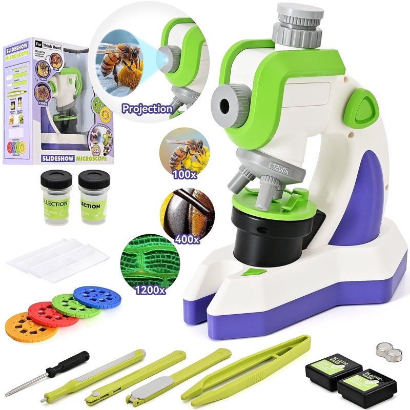 Kids Microscope with Projection Modes 100X-1200X STEM Science Kit for Children