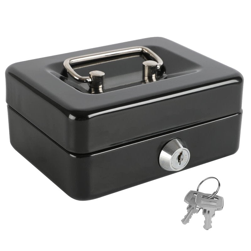 Mini Steel Lockable Cash Box with Key for Storage and Piggy Bank - Black