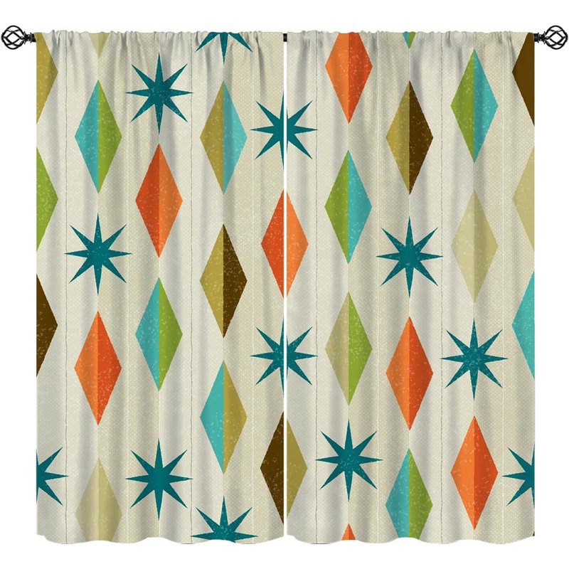 Mid Century Style Grunge Atomic Pattern Curtains - Thermal Insulated 2 Panel Sets