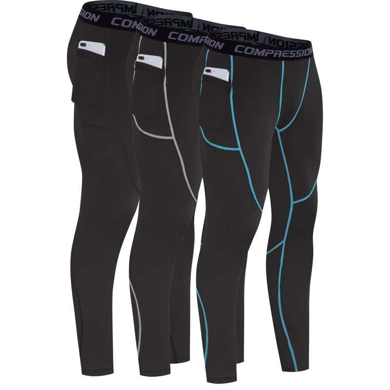 Men's Compression Pants 3 Pack Workout Running Tights Base Layer