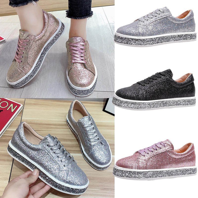 Sparkly Women's Glitter Tennis Sneakers - Comfortable Casual Shoes for Walking