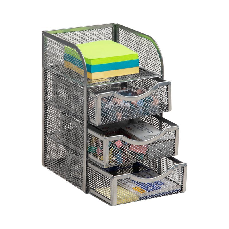 Metal Desktop Organizer with Pull-Out Drawers for Office and Makeup Storage