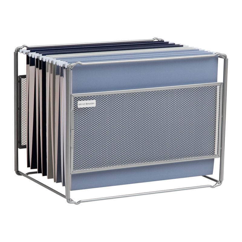 Desktop File Folder Organizer Box for Hanging Files & Mail - Silver & Black