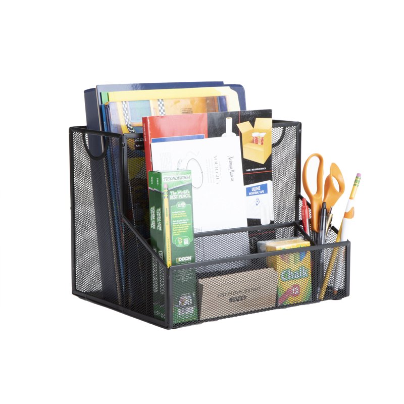 Desktop Organizer with 4 Compartments - Metal File and Office Supplies Storage