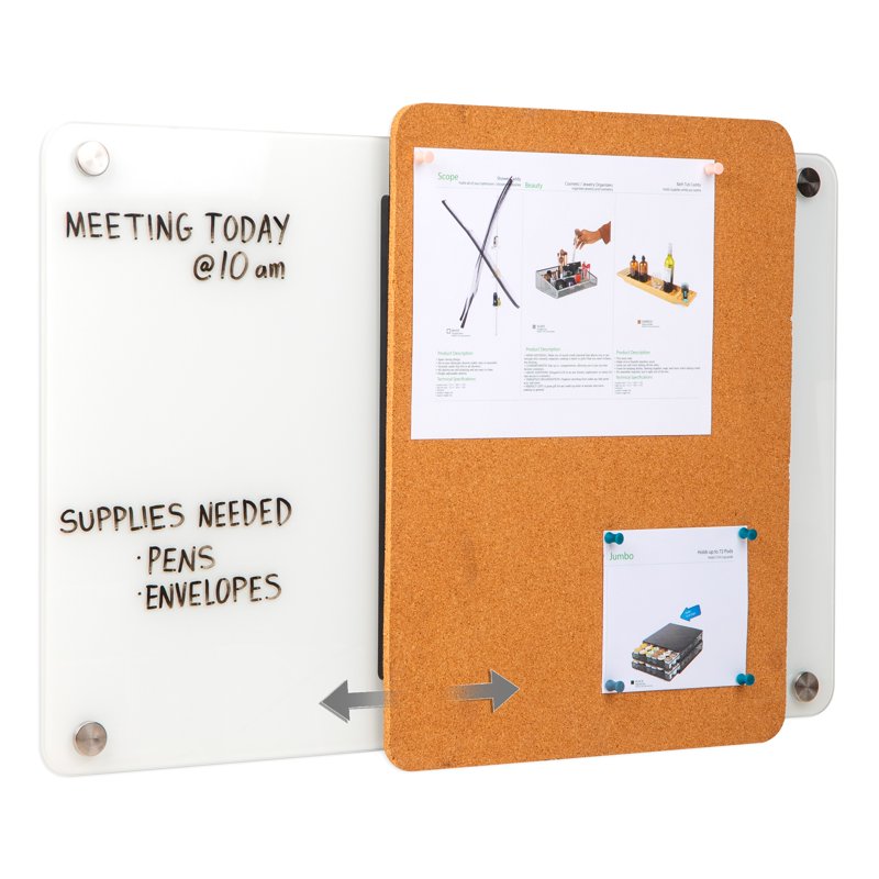 Glass Dry Erase Board with Sliding Cork Bulletin Board - 28x19.5 Inches