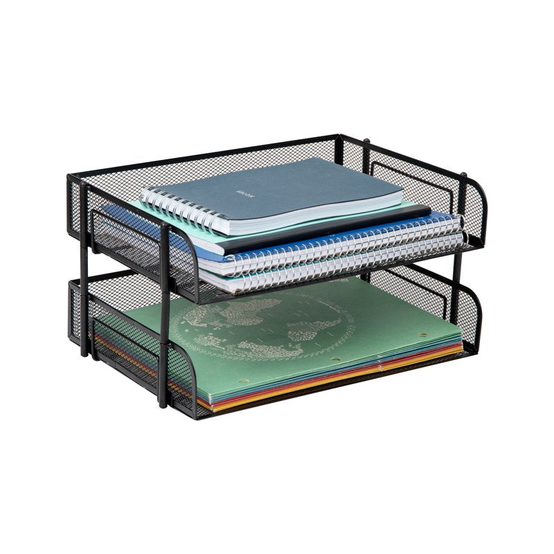 Stackable Metal Mesh File Holders 2-Pack Desktop Organizer Office Storage