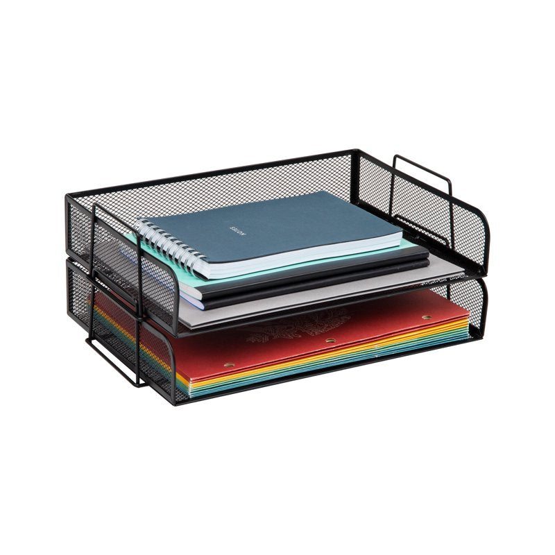 Stackable Metal Desktop Organizer for Files & Office Supplies - Silver