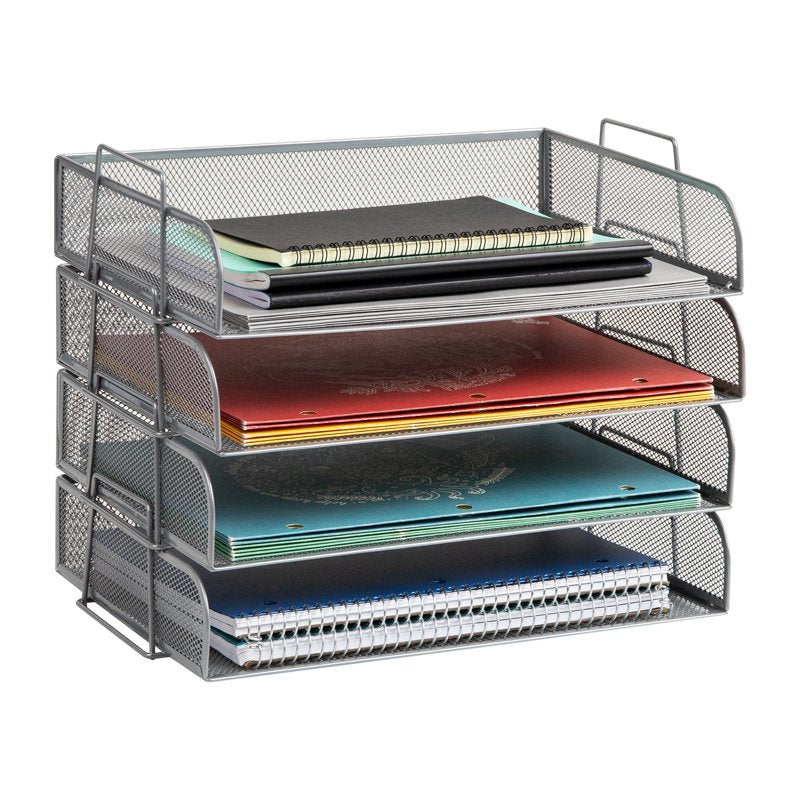 Stackable Desktop Organizer Tray Set - Metal Mesh File Holders, 4-Piece