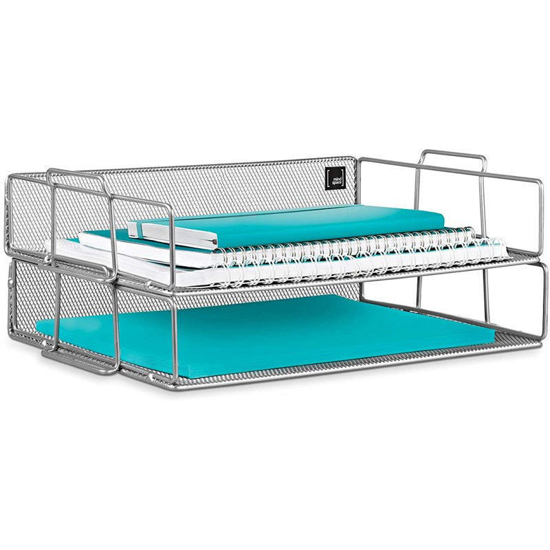 2-Tier Mesh Desk Organizer for Office Supplies - Silver