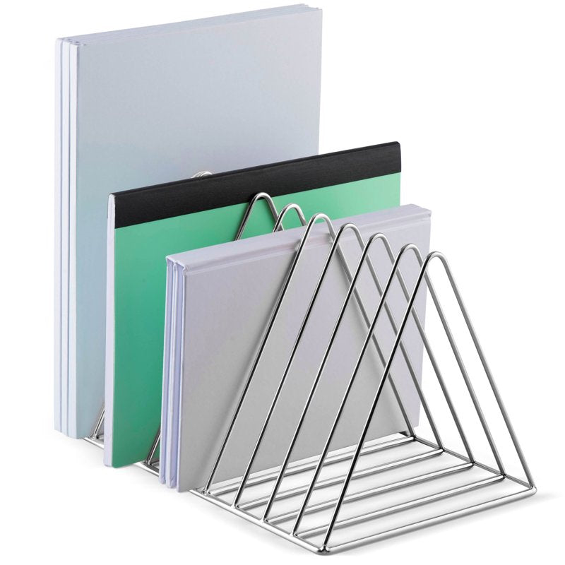 Triangle-Shaped Desktop File Organizer - 9 Compartments, Silver