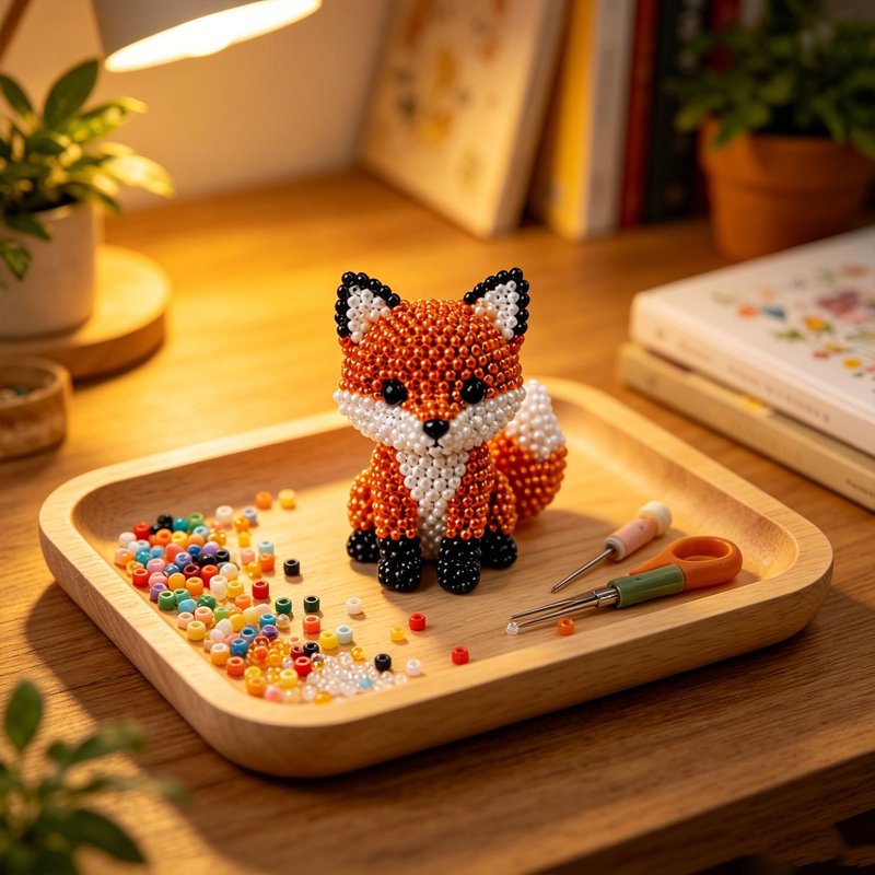Beaded Animal Kit - Mini 3D Beading Craft Set for Stress Relief (Variation: Red Fox)