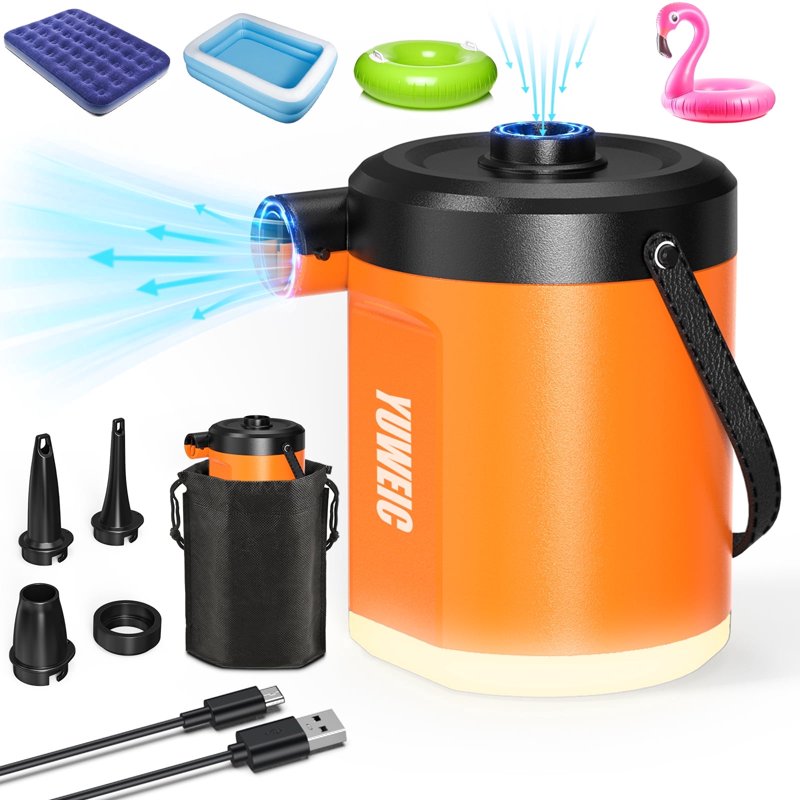 Portable Electric Air Pump with 5000mAh Battery & Camping Light for Inflatables