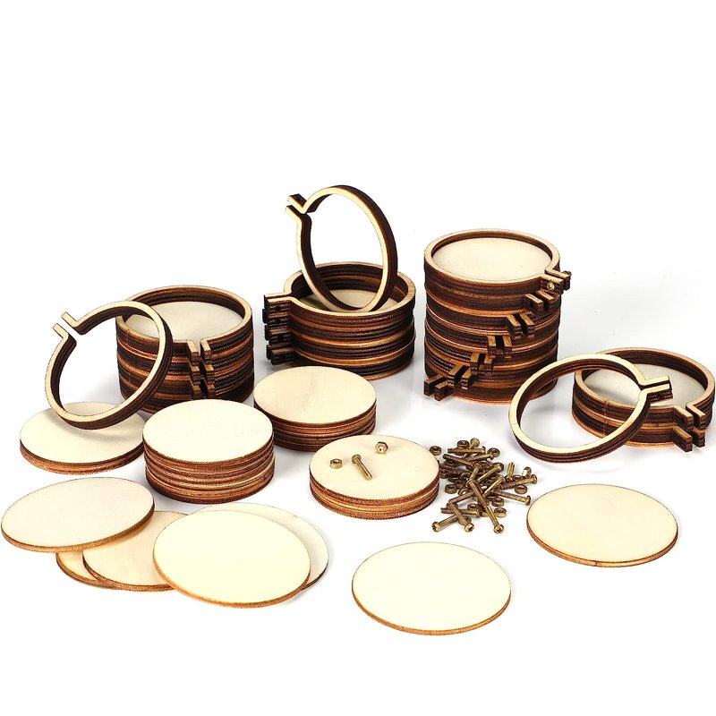 Mini Embroidery Hoop Set - Wooden Cross-Stitch Frames for DIY Crafts, 20 Pieces