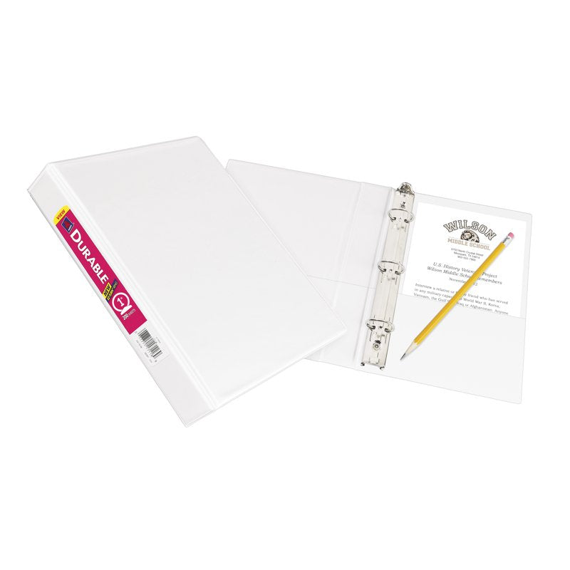 Mini Durable View Binder with 3 Rings - 1 Inch Capacity, White, Pack of 5