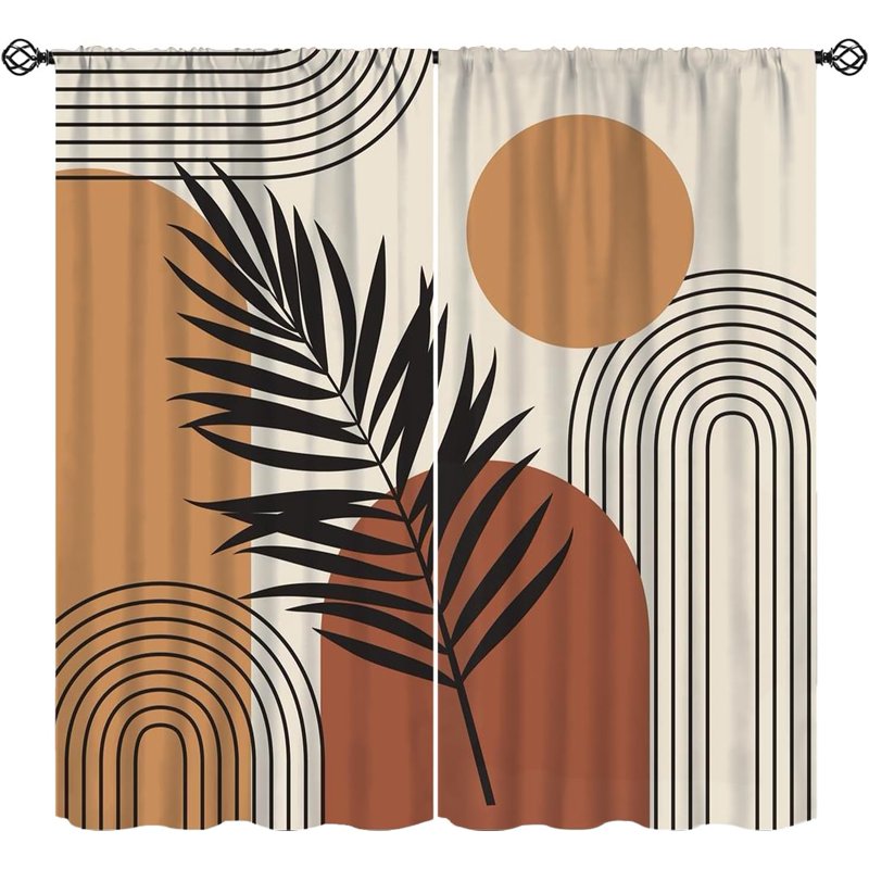 Minimalist Abstract Plant Line Curtain Set - Retro Thermal Insulated Drapes for Living Room & Bedroom