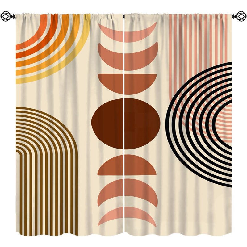 Minimalist Rainbow and Moon Window Curtains - Thermal Insulated 2 Panel Sets