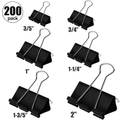 Heavy Duty Binder Clips Set 200 Pieces in 6 Sizes for Office & Home Organization