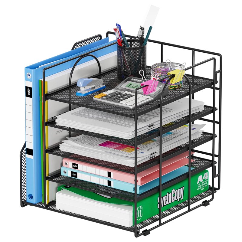 Metal 5-Tier Desk Organizer with File Holder for Office & Home
