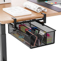 Under Desk Drawer Organizer Clamp-On Mesh Metal Storage Caddy Black