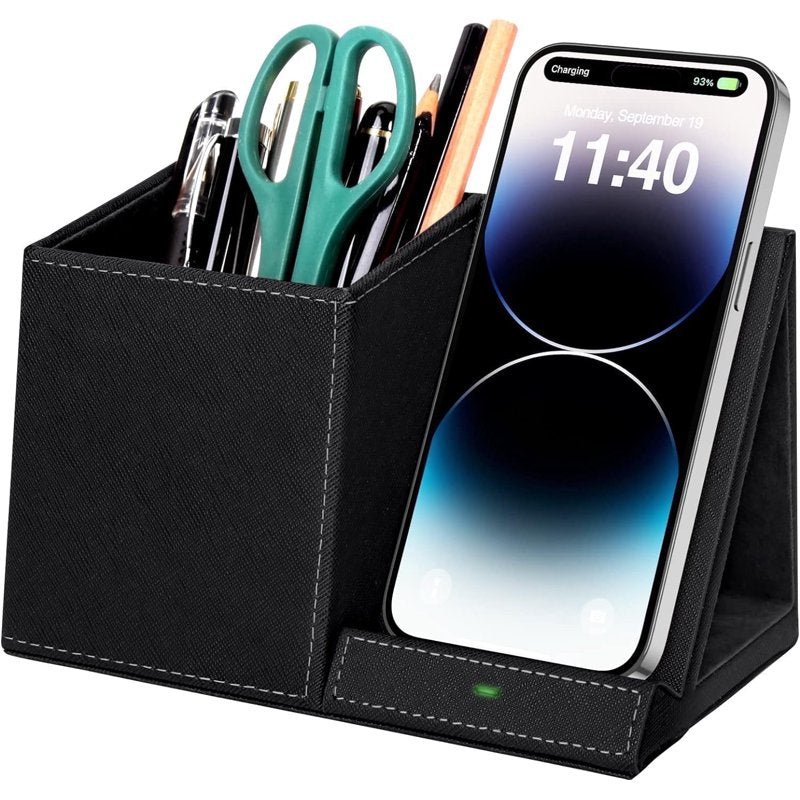 Wireless Charging Desk Organizer with Phone Stand & Pen Holder