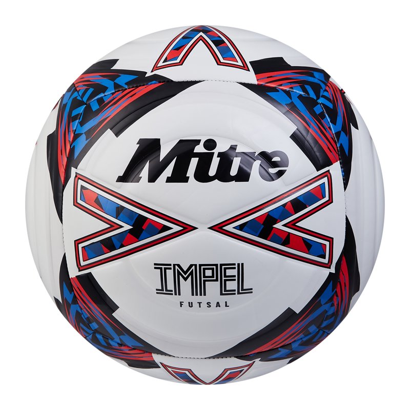 Mitre Impel Futsal Training Soccer Ball - 6-Panel Durable Foam, White/Blue (Size 4)
