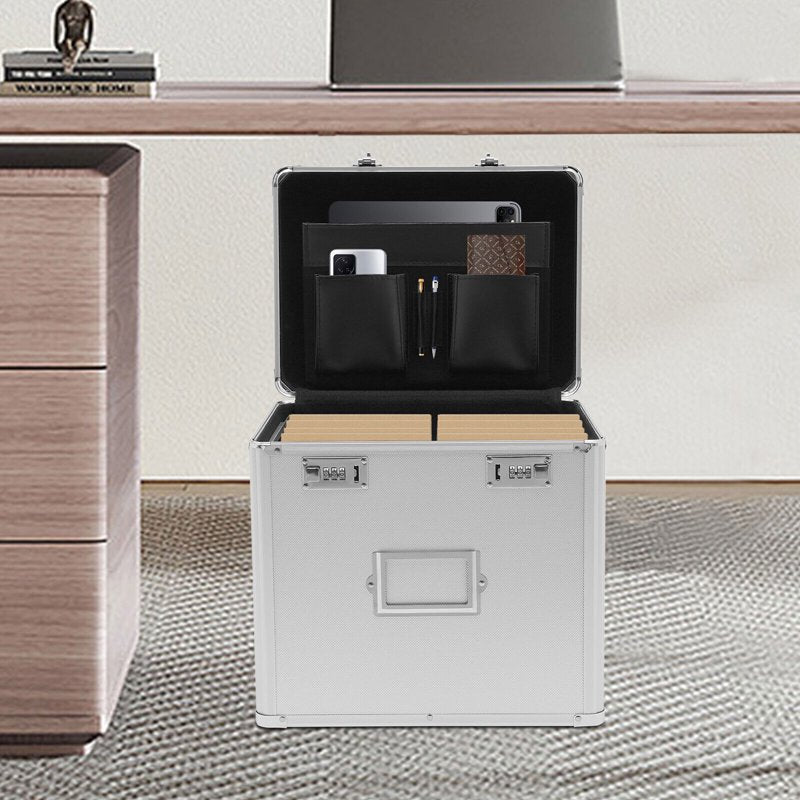 Large Silver Locking File Box 14x10x13 Inch Documents Storage Organizer with Combination Lock