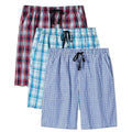 Men's 3-Pack Woven Cotton Pajama Shorts - Lounge Sleepwear, Plaid