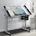 Adjustable Drafting Table with Glass Top and Storage - Art & Craft Station