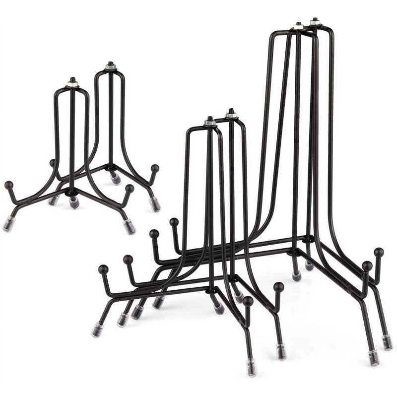 6 Pack Adjustable Anti-Slip Plate Display Stands for Plates Photos Art - Black Iron Wire