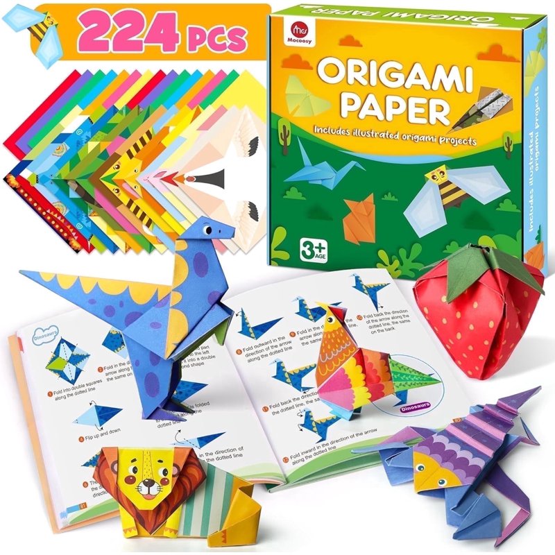 Kids Origami Paper Kit with 224 Sheets, Patterns & Tutorial for Beginners