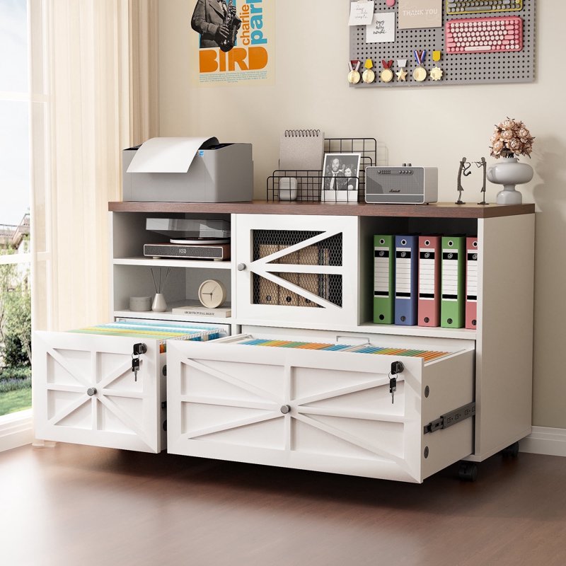 2-Drawer Lateral File Cabinet with Lock - Rolling Home Office Storage Fits Letter Legal A4