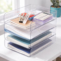 Stackable Desk Organizer Set of 4 Clear PET Letter Trays for Paper Documents Office Supplies