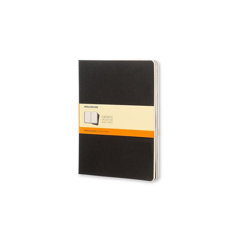 Set of 3 XL Ruled Notebook Journals - Black, Lightweight & Flexible
