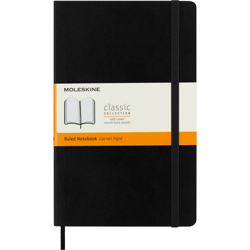 Large Soft Cover Notebook for Writing and Sketching - Ruled, Black