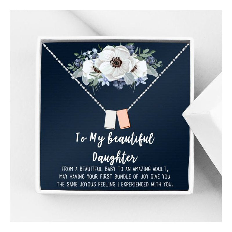 Mom Gifts Cube Necklace for Mother & Daughter - Silver & Rose Gold Pendant