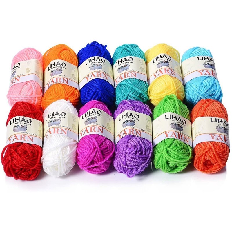 Mini Yarn Skeins Set for Knitting Crochet Craft - 12 Colors, 15g Each