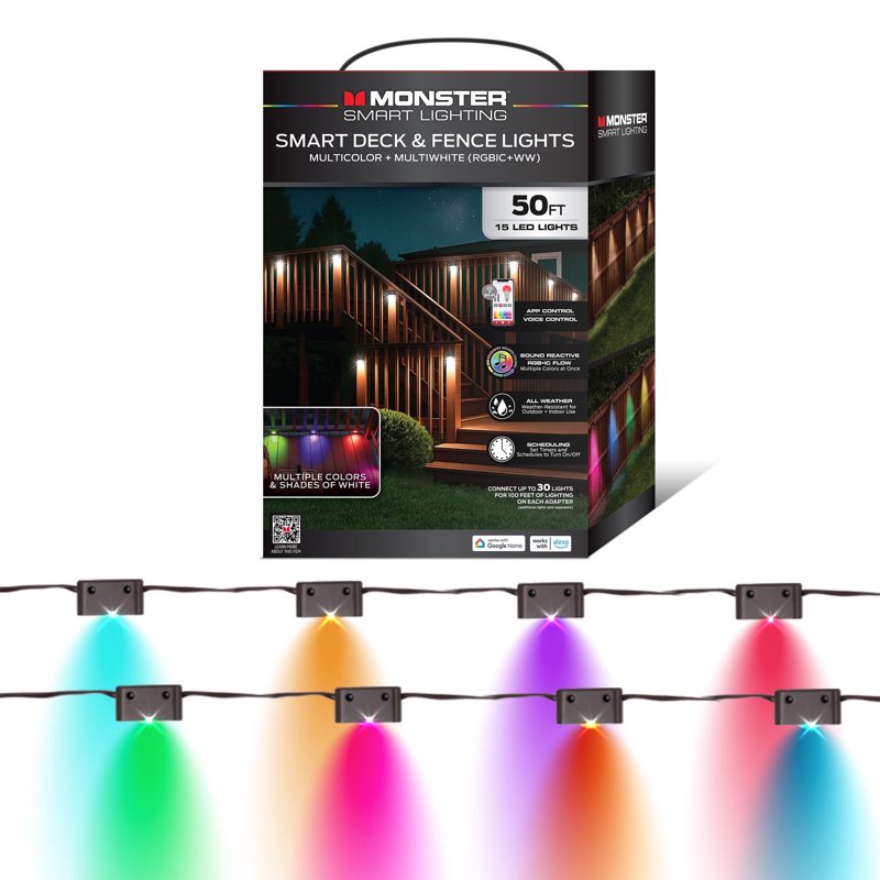 50ft RGBIC+WW Outdoor Deck & Fence LED Lights - Wi-Fi & Voice Control